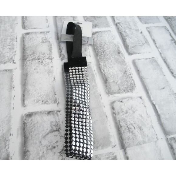 NEW by JUST BASIC, HEADWRAP, HEADBAND BLACK WITH SILVER TONE MULTIPLE ROWS  #2 - Picture 9 of 11